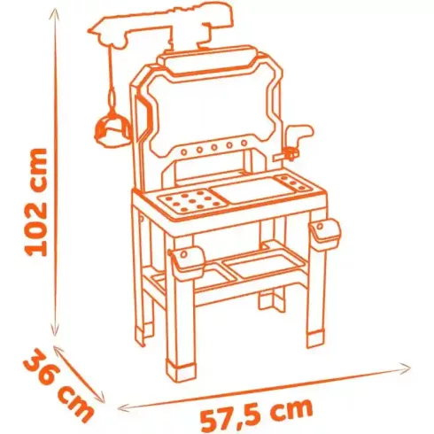 Smoby Black & Decker Bricolo Builder játék szerelőasztal 87db kiegészítővel és daruval