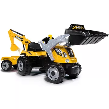   Smoby 710301 Builder Max pedálos traktor utánfutóval, homlokrakodóval és markolóval