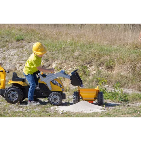 Smoby 710301 Builder Max pedálos traktor utánfutóval, homlokrakodóval és markolóval