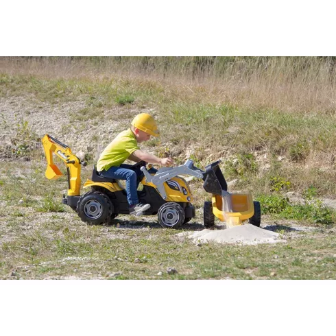 Smoby 710301 Builder Max pedálos traktor utánfutóval, homlokrakodóval és markolóval
