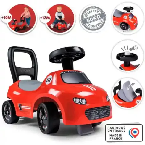 Smoby 2 az 1-ben bébitaxi és járássegítő dudával, piros