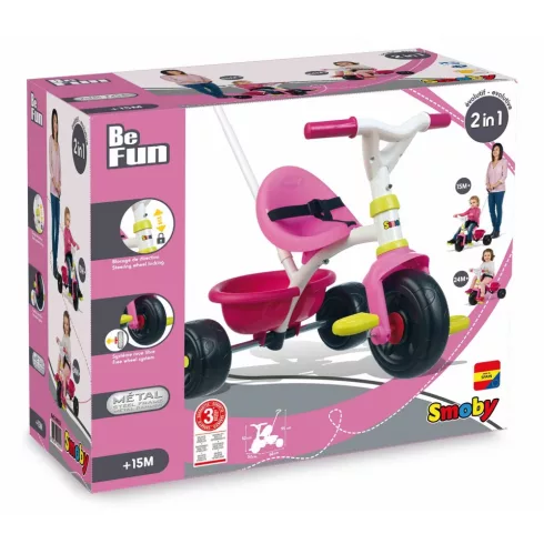 Smoby 740322 Be Fun pedálos fém tricikli - rózsaszín