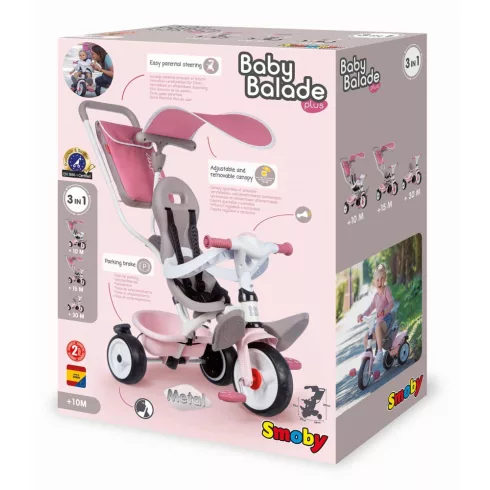 Smoby 741401 Baby Balade Plus pedálos fém tricikli napellenzővel