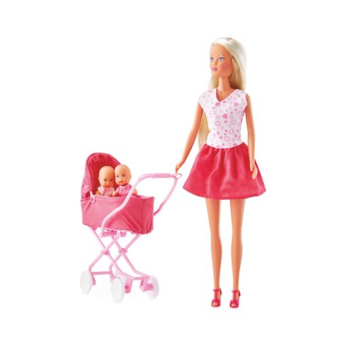 Steffi Love - Steffi baba ikrekkel és rózsaszín babakocsival (105738060)