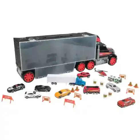 Super Wheelz óriás hordozható autószállító kamion 9db járművel és kiegészítőkkel