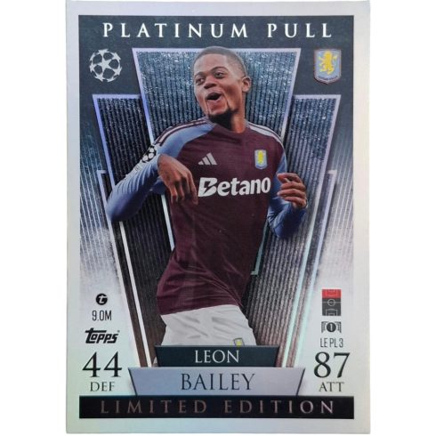 Topps Match Attax Platinum Pull Limited Edition Leon Bailey focis kártya, Aston Villa FC