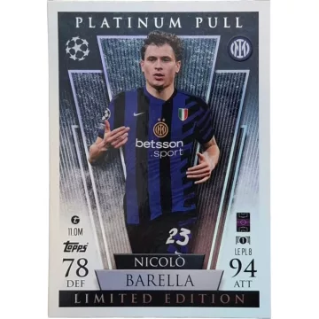   Topps Match Attax Platinum Pull Limited Edition Nicolò Barella focis kártya, FC Internazionale Milano