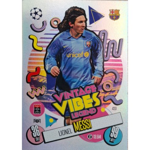 Topps Match Attax Vintage Vibes Legend Lionel Messi focis kártya, FC Barcelona