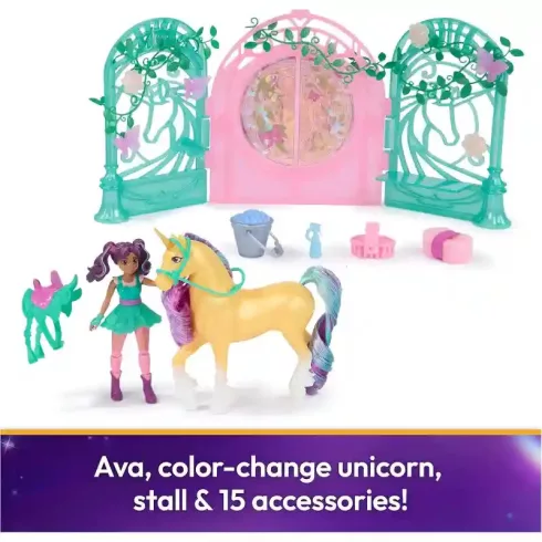 Unikornis Akadémia - Istálló Ava babával és színváltós Levél unikornisával, Unicorn Academy
