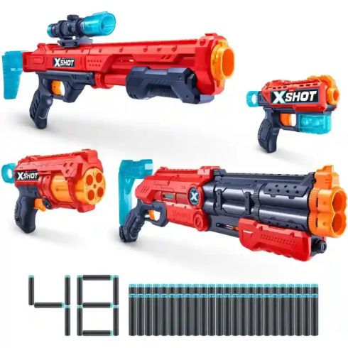 X-Shot Excel 4db-os játék szivacslövő fegyver készlet 48db lövedékkel